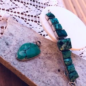 Sterling Silver Turquoise Pendant and Bracelet